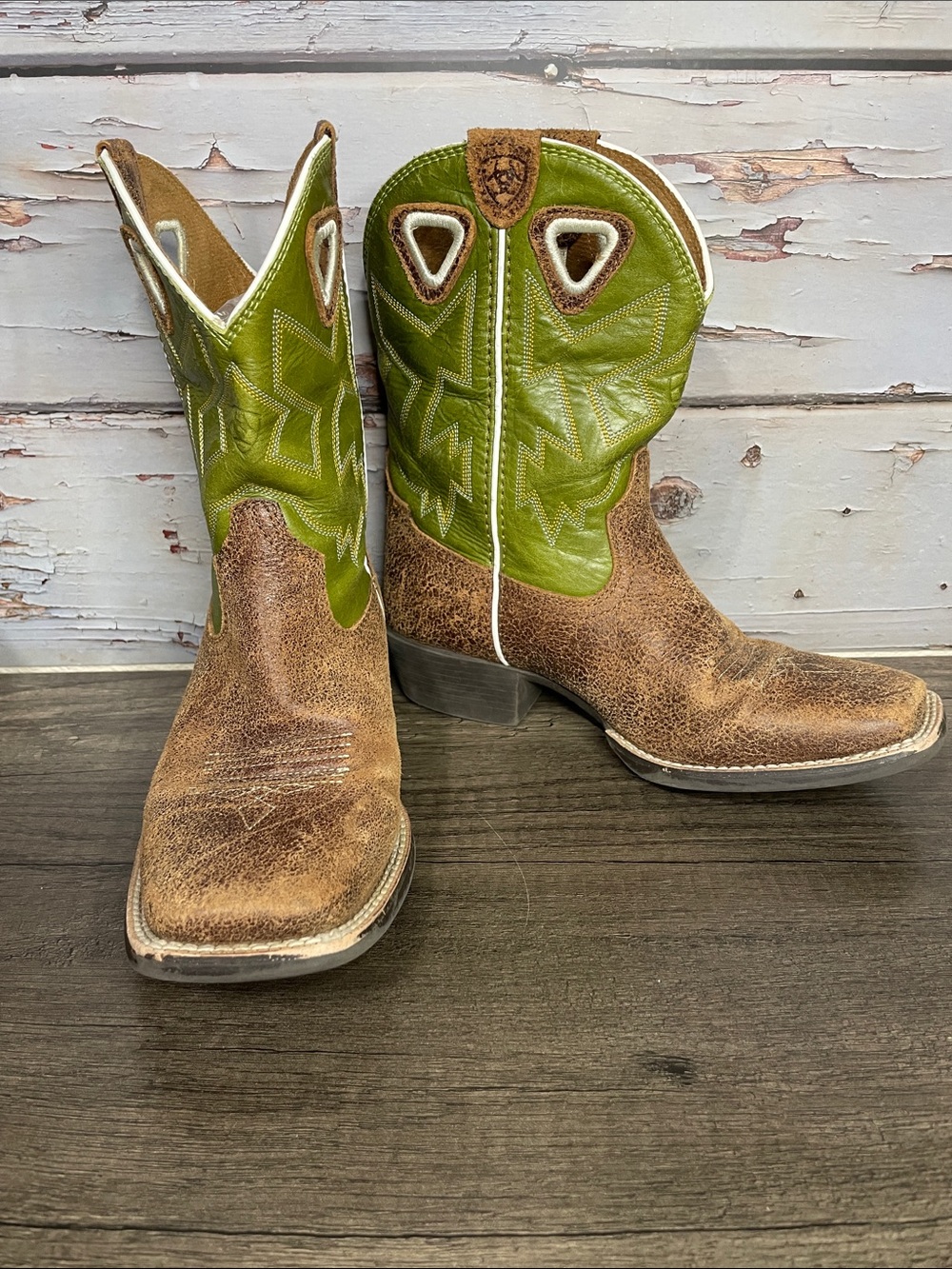 Ariat Green & Brown Western Cowboy Boots.